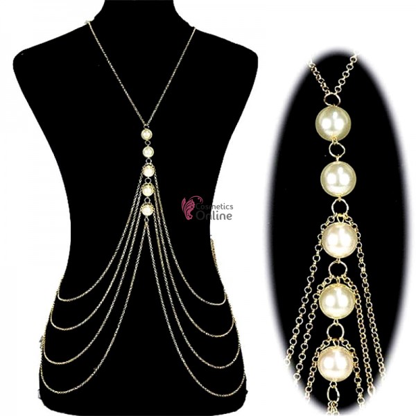 Accesoriu de bust Luxury BLX006 din metal cu perle pentru rochii elegante, costum de baie - Auriu